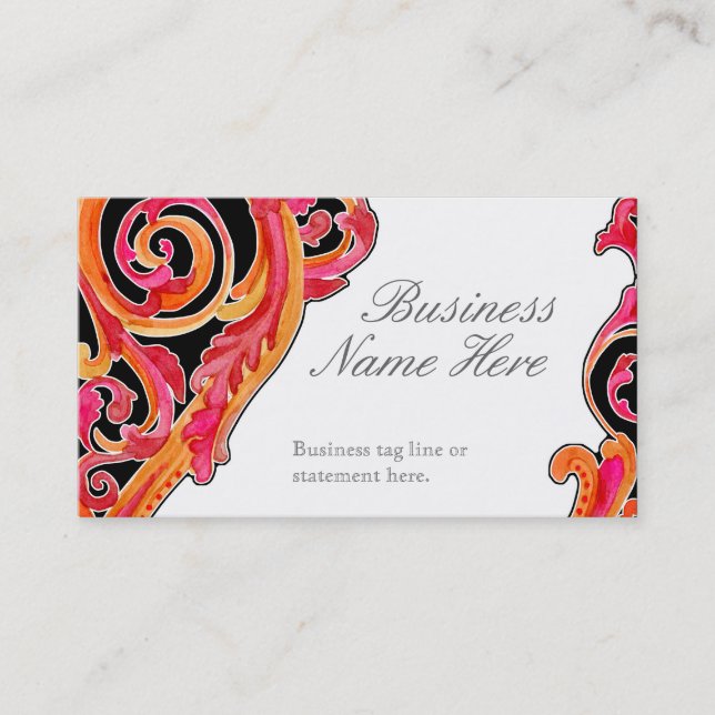 Modern Swirl Flourish Heart Tangerine Hot Pink Business Card (Front)