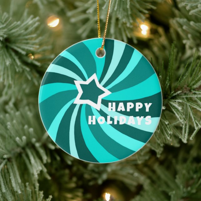 Modern Swirl HAPPY HOLIDAYS CUSTOM Green Ceramic Tree Decoration (Tree)