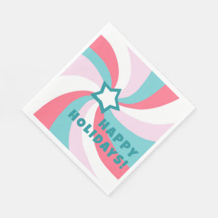 Modern Swirl HAPPY HOLIDAYS CUSTOM Green Pink Napkin