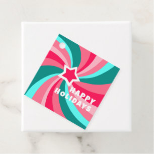 Modern Swirl HAPPY HOLIDAYS CUSTOM Green Pink Xmas Favour Tags