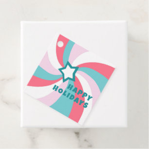 Modern Swirl HAPPY HOLIDAYS CUSTOM Green Pink Xmas Favour Tags