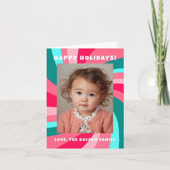Modern Swirl HAPPY HOLIDAYS CUSTOM PHOTO Holiday Card (Front)