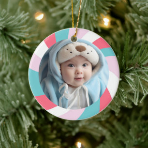 Modern Swirl HAPPY HOLIDAYS CUSTOM PHOTO Star Ceramic Tree Decoration