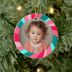 Modern Swirl HAPPY HOLIDAYS CUSTOM PHOTO Star Ceramic Tree Decoration