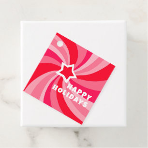 Modern Swirl HAPPY HOLIDAYS CUSTOM Red Pink Xmas Favour Tags