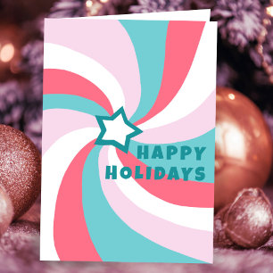 Modern Swirl HAPPY HOLIDAYS Star Custom Christmas Card