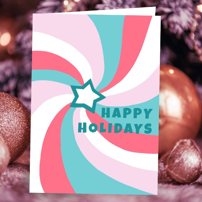 Modern Swirl HAPPY HOLIDAYS Star Custom Christmas Card (Modern Swirl HAPPY HOLIDAYS Star Pink Green Custom Christmas Card
)