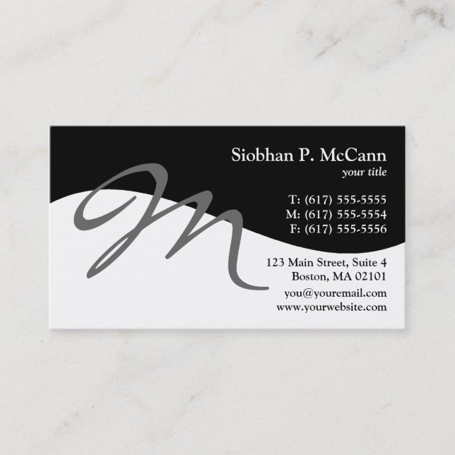 Modern Swirl M Monogram Business Cards (Front)