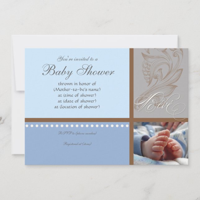 Modern Swirl n Polka Dot - Baby Boy Shower Invite (Front)