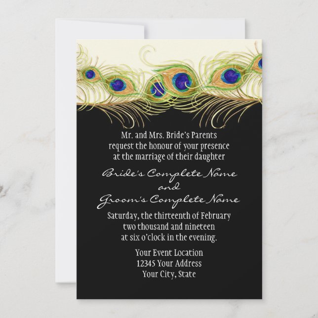 Modern Swirl Peacock Feathers Monogram Monogrammed Invitation (Front)