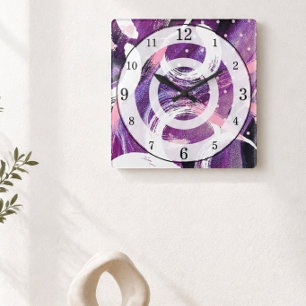 Modern Swirl Purple Haze Abstract Square Wall Clock
