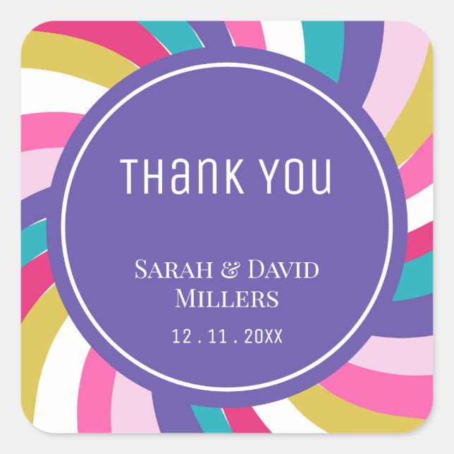 Modern Swirl Rainbow Vibrant Wedding Square Sticker (Front)