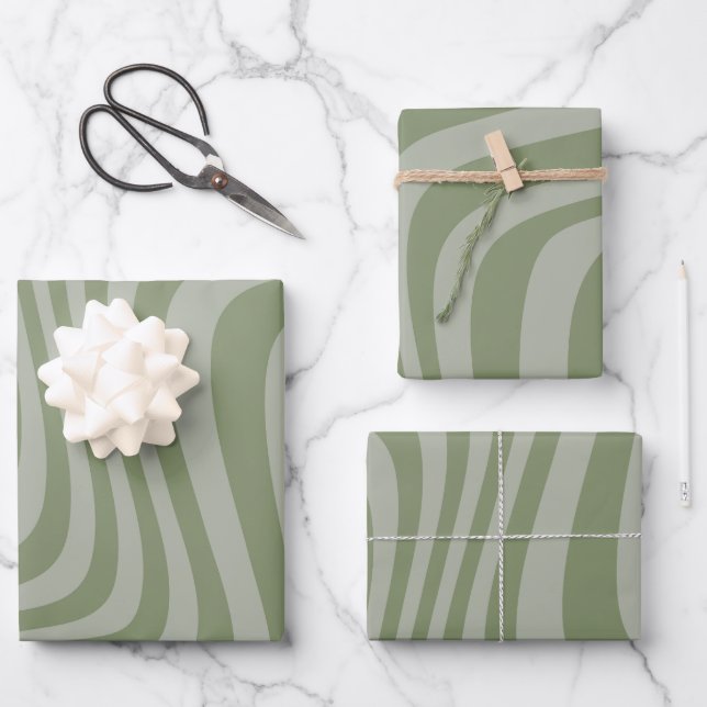 Modern Swirl Retro Trippy Abstract sage green Wrapping Paper Sheet (Front)