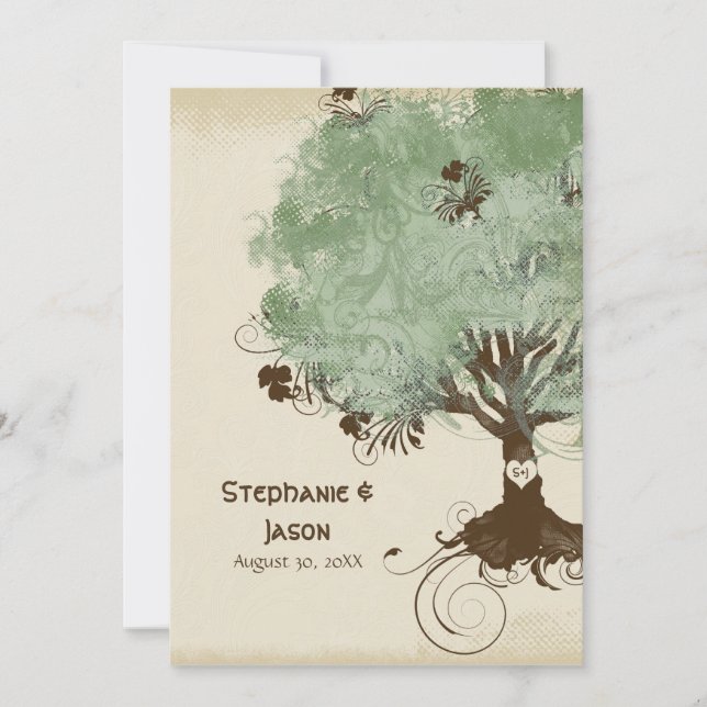 Modern Swirl Scroll Tree of Life Spring Summer Art Invitation (Front)