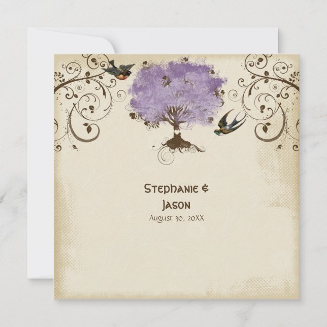 Modern Swirl Scroll Tree of Life Spring Summer Invitation (Front)