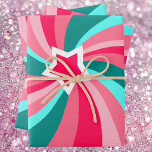 Modern Swirl Star Green Pink Wrapping Paper Sheet