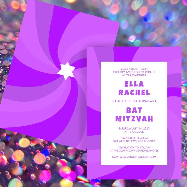 Modern Swirl Star of David Custom Bar Bat Mitzvah Invitation (Modern Swirl Star of David Custom Bar Bat Mitzvah Invitation Purple Colorful Bold
)