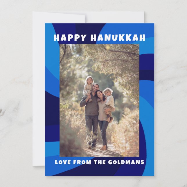 Modern Swirl Star of David HAPPY HANUKKAH CUSTOM Holiday Card (Front)