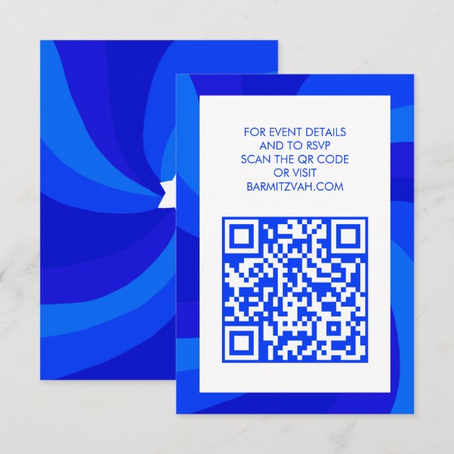Modern Swirl Star of David QR Code Bar Bat Mitzvah Enclosure Card (Front/Back)
