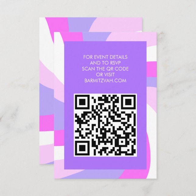 Modern Swirl Star of David QR Code Bar Bat Mitzvah Enclosure Card (Front/Back)