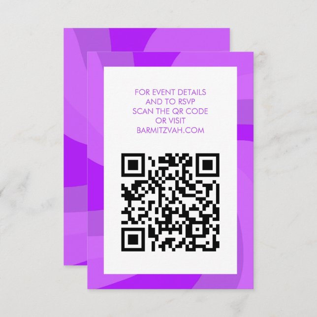 Modern Swirl Star of David QR Code Bar Bat Mitzvah Enclosure Card (Front/Back)