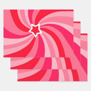 Modern Swirl Star Red Pink Set of Wrapping Paper Sheet