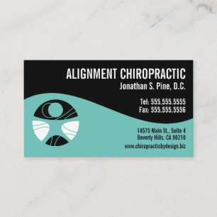 Modern Swirl Teal and Black Logo Chiropractor Business Card