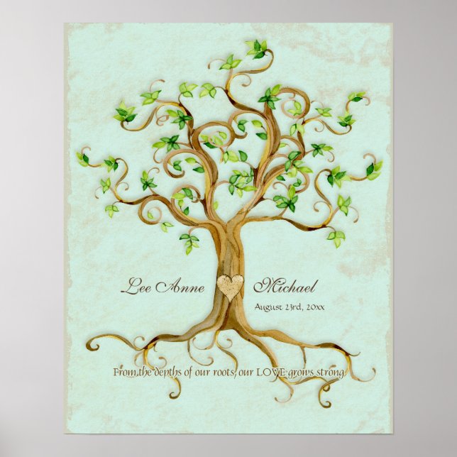 Modern Swirl Tree Roots Leaf Antique Parchment Poster (Front)