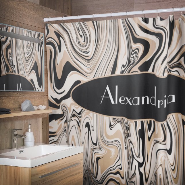 Modern Swirl Watercolor Brown Black Pattern Custom Shower Curtain (Creator Uploaded)