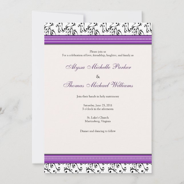 Modern Swirl Wedding Invitation (Purple) (Front)