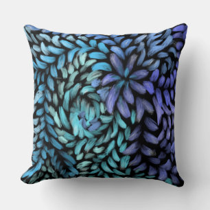 Modern swirling teal and blue petals canvas print cushion