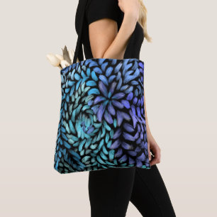 Modern swirling teal and blue petals canvas print tote bag