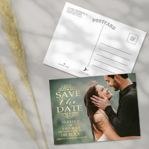 Modern Swirls Custom Photo Save The Date Real Foil Invitation Postcard