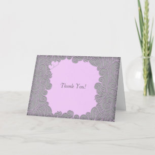 Modern Swirls in Pink and Grey Wedding Thank You Card