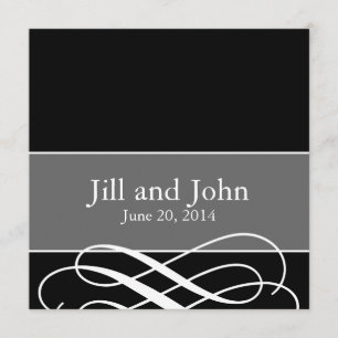 Modern Swirls Wedding Invitations Black and White
