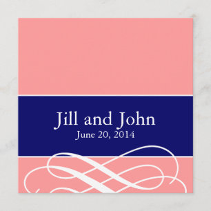 Modern Swirls Wedding Invitations Coral Navy Blue
