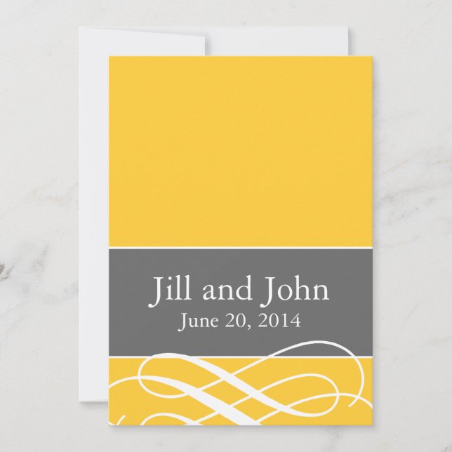 Modern Swirls Wedding Invitations Yellow Grey (Front)