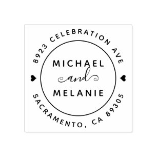 Modern Swirls Wedding Round Return Address Rubber Stamp