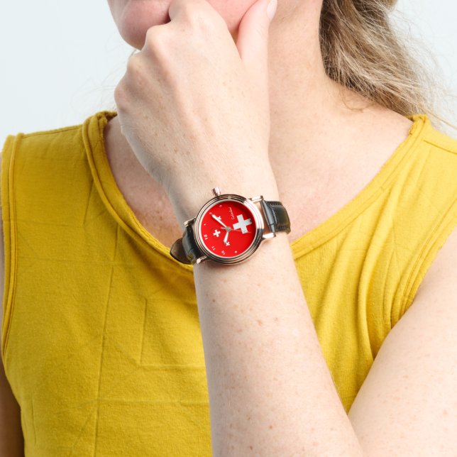 Modern Swiss Flag Watch, Switzerland design Watch (Wrist)