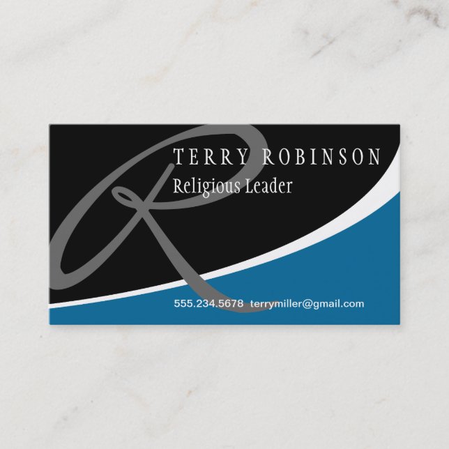 Modern Swoosh Monogram R Business Card (Front)