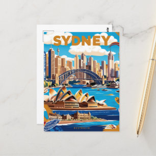 Modern Sydney Australia Travel Art Vintage Postcard