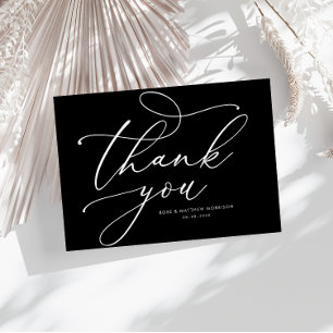 modern sylish white script wedding thank you card