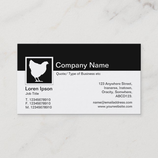 Modern Symbol - Black and White - White Chicken Business Card (Front)