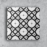 Modern Symmetrical Geometric Black and White  Tile<br><div class="desc">This ceramic tile features an eye-catching geometric design that is both modern and timeless. The intricate pattern is composed of black lines forming diamond shapes, each enclosing a smaller white diamond adorned with four tiny triangles at its corners. The meticulous arrangement of these elements creates an optical illusion of depth...</div>