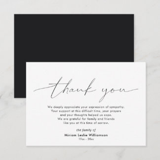 Modern Sympathy Acknowledgement Script Thank You Card
