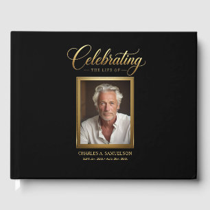 Modern Sympathy Masculine Gold Black PHOTO Guest Book