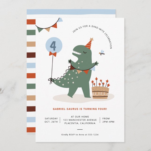 Modern T-Rex Dinosaur Birthday Party  Invitation (Front/Back)