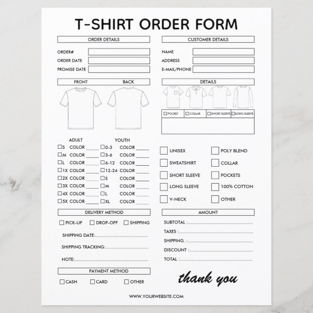 Modern T-Shirt Order Form For Small Business (Front)