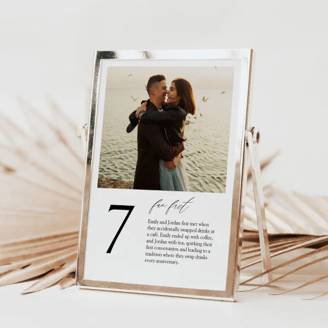 Modern table number card with photo and fun facts | Zazzle