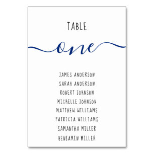 Modern Table Seating Guests Names Blue Script Number
